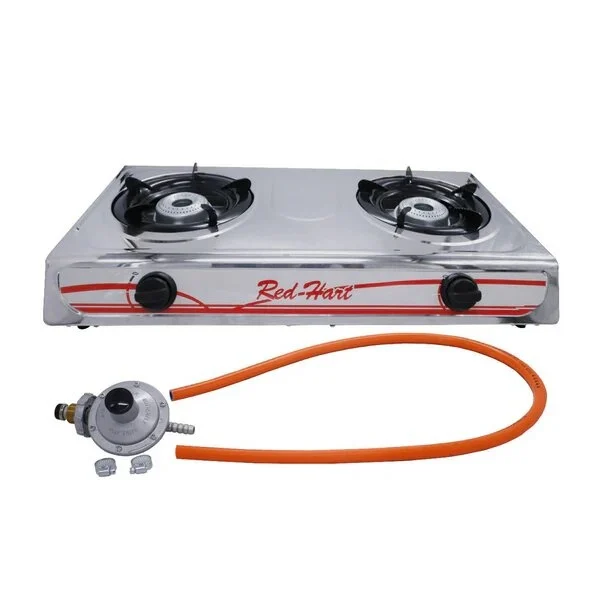2 Burner Stainless Steel Gas Stove with Cast Iron Burners