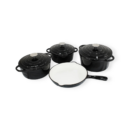 Cast Iron Pot Set, 7 Piece, Black, Enamel Coated, Non-Stick