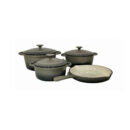 Cast Iron Pot Set, 7 Piece, Grey, Enamel Coated, Non-Stick